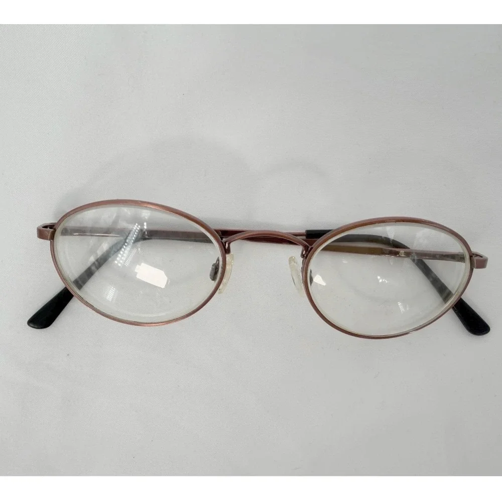 Vintage Oval Metal Frame Eyeglasses Copper Bronze Tone Minimalist Chic 103-114